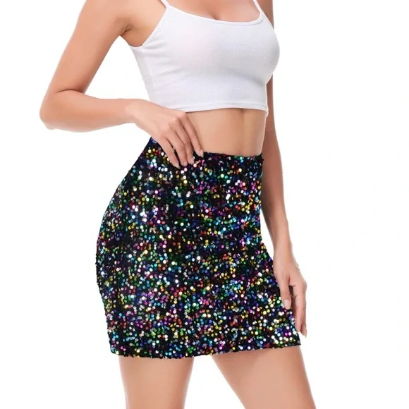 Vibrant Velvet Sequin Mini Mid Waist Skirt - Picture 2 of 3